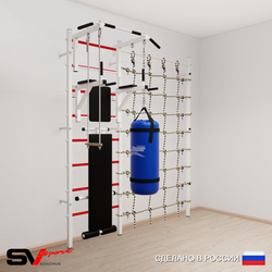 Шведская стенка Sv Sport усиленная 68310 (Турник стандарт/Брусья/Скамья/Трапеция/Цепь/Мешок 15кг/Канатный лаз)