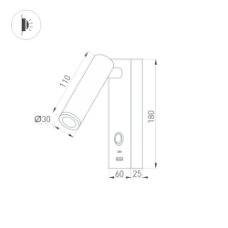 Светильник SP-BED-CHARGE-S60x125-3W Warm3000 (BK, 20 deg, 230V, USB-A, USB-C) (Arlight, IP20 Металл, 3 года) 029629(1)