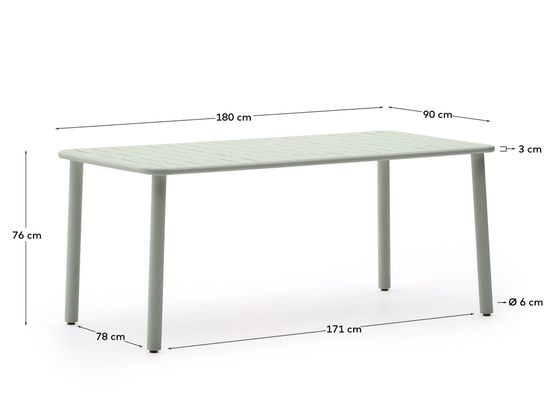 Уличный стол Brai из оцинкованной стали бирюзового цвета 180 x 90 см