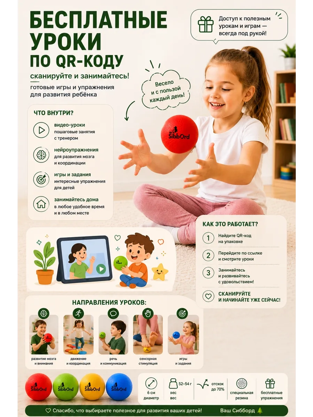 Кинезиологические мячи 4 шт., набор мозжечковой стимуляции