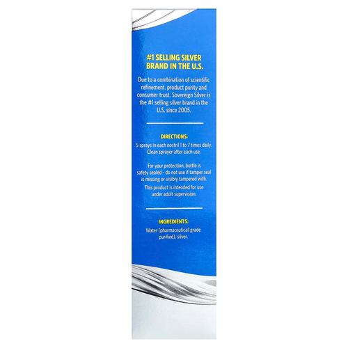 Sovereign Silver, Bio-Active Silver Hydrosol™, назальный спрей, средство для облегчения заложенности носа, 10 част./млн, 59 мл (2 жидк. унции)