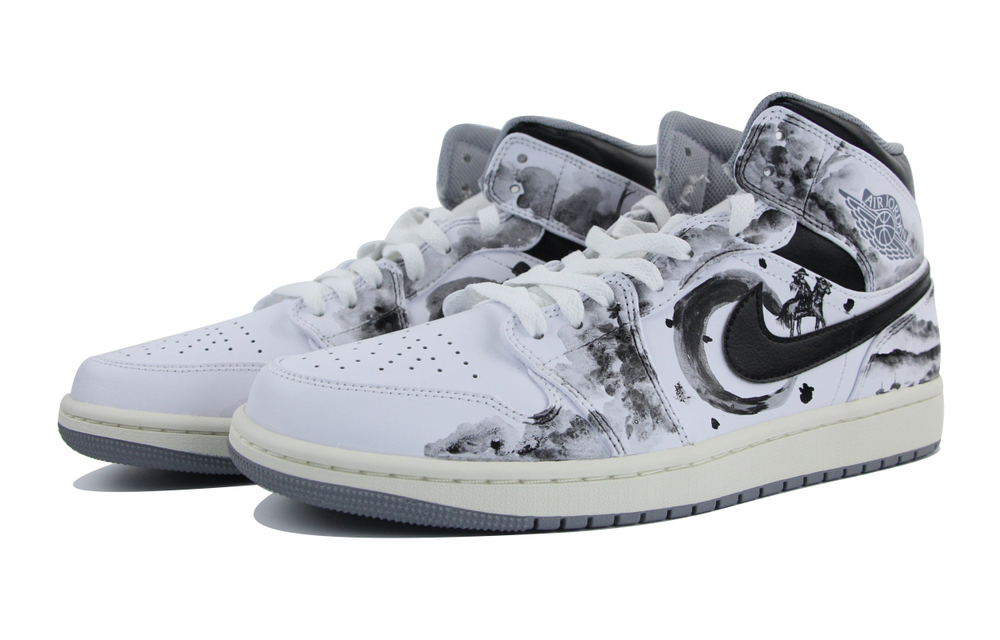 Jordan Air Jordan 1 CNY Panda Mid top Vintage Basketball Shoes Men"s Black White