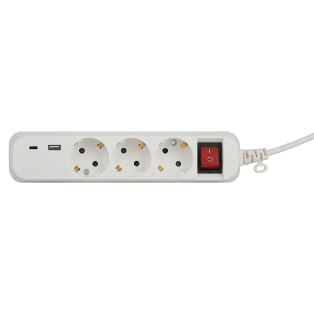Удлинитель электрический ЭРА UB-3es-1,5m-USB c заземлением с выключателем 3 розетки + 1xUSBA+1xUSBC 1,5м 10А | Бытовые удлинители