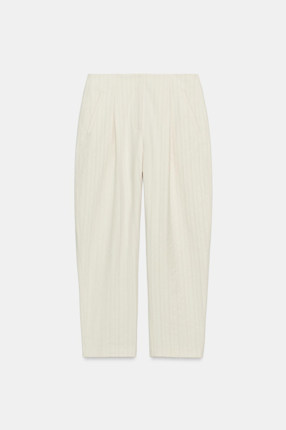 ZARA БРЮКИ BARREL В ПОЛОСКУ — ZW COLLECTION, ЭКРЮ
