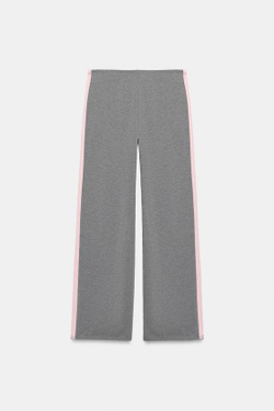 ZARA БРЮКИ ПРЯМОГО КРОЯ С ПОЛОСАМИ ПО БОКАМ, СЕРЫЙ МЕЛАНЖ
