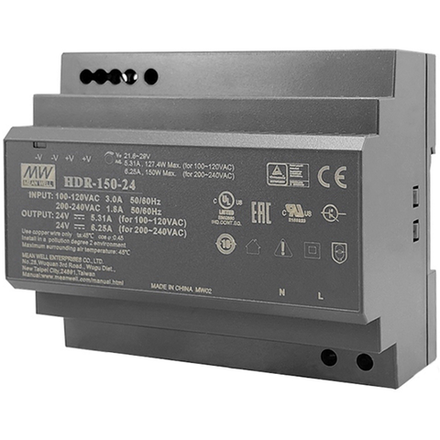 Источник питания HDR-150-24 на DIN-рейку DC 24В 6.25А 150Вт MEAN WELL