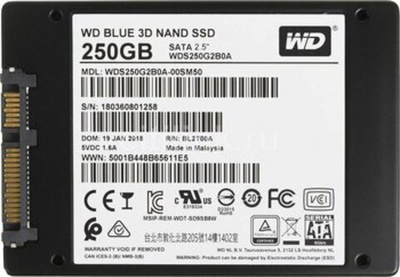 SSD WESTERN DIGITAL WD Blue, 250 ГБ, 2.5", SATA, WDS250G2B0A