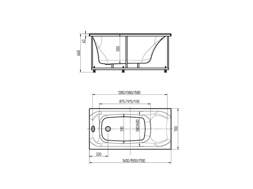 Акриловая ванна Aquatek (Акватек) Альфа 140x70, с каркасом