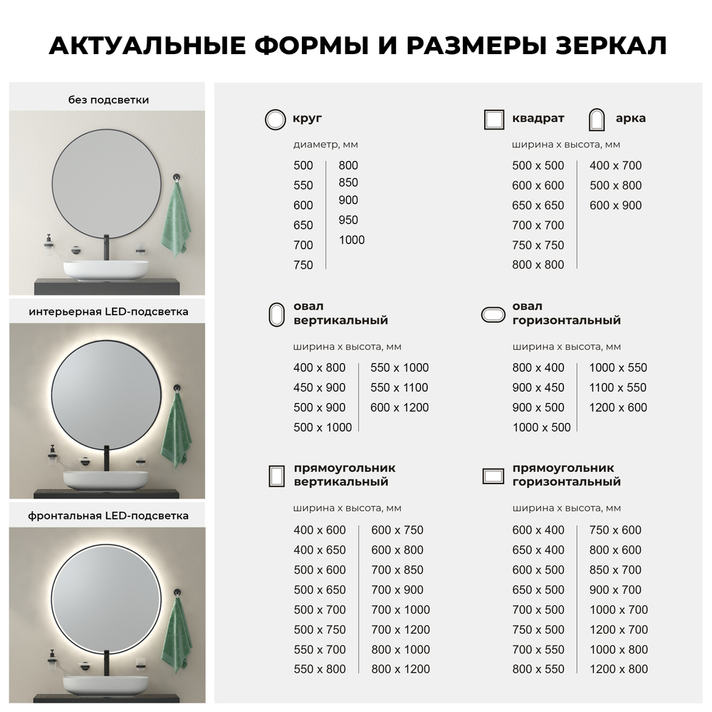 Настенное зеркало для ванной с подсветкой для макияжа