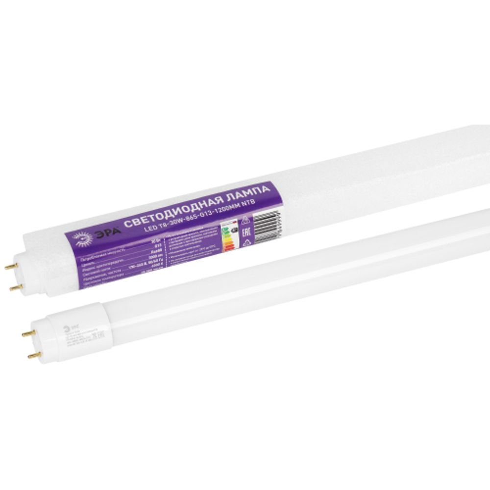 Лампа светодиодная ЭРА RED LINE LED T8-30W-865-G13-1200mm NTB 30Вт трубка стекло холодный дневной свет G13 неповоротный | Лампы cветодиодные Линейные  (T8)