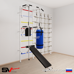 Шведская стенка Sv Sport усиленная 68020 (Турник стандарт/Брусья/Скамья/Канат/Цепь/Мешок 22кг/Канатный лаз)