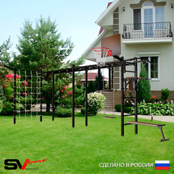 Уличная шведская стенка Sv Sport рукоход х 2 с комплектом турник прямой У53355К (Турник/Брусья/Скамья/Деревянные/Щит баскет/Кронш бокс/Сетка)