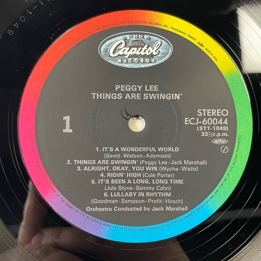 Винтажная виниловая пластинка LP Peggy Lee Things Are Swingin (Япония 1985) (Оби)