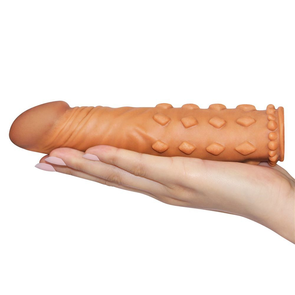 Коричневая насадка-удлинитель Add 2 Pleasure X Tender Penis Sleeve - 18 см. (Цвет: коричневый)