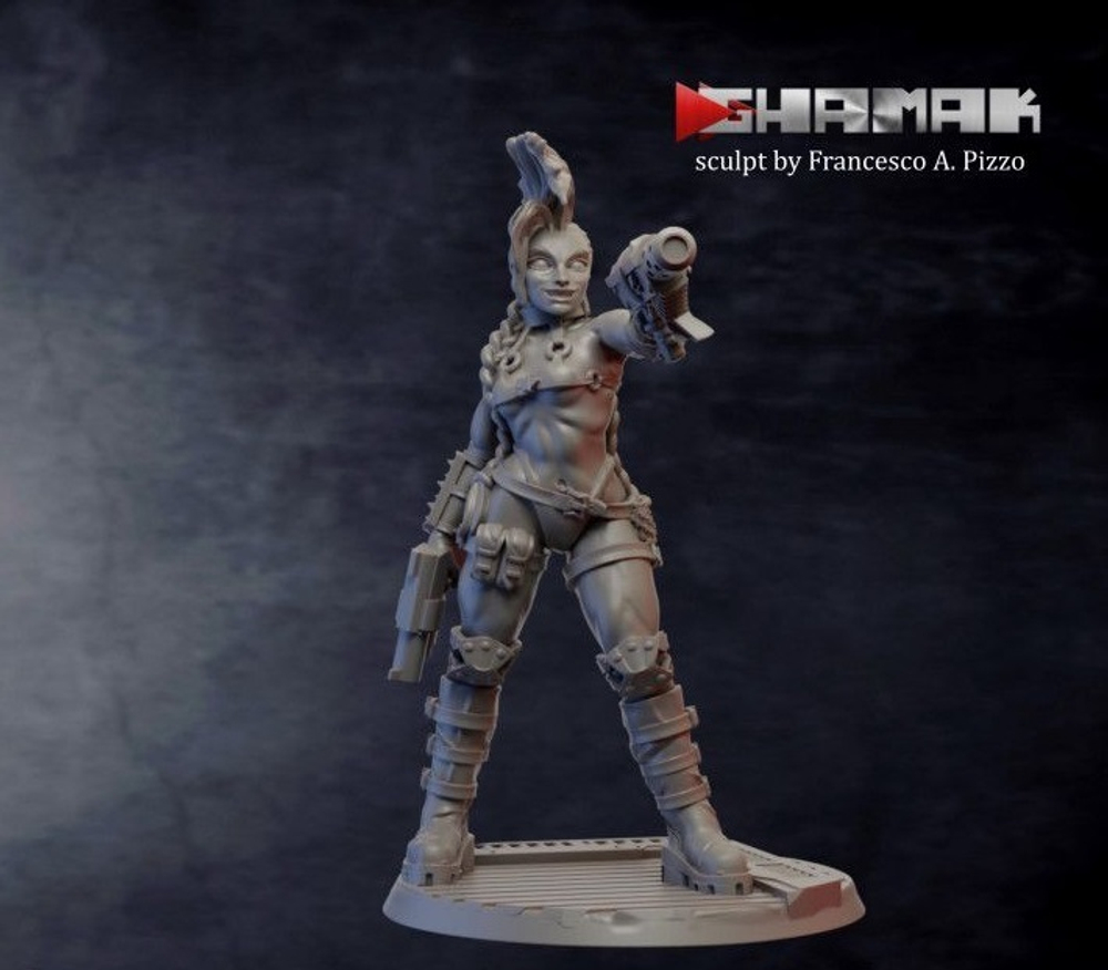 Necromunda Escher Gang Бандитка Эшер №8 с двумя пистолетами миниатюра для dnd, днд, pathfinder, фентези, Настольная игра, НРИ, Варгейм, РПГ