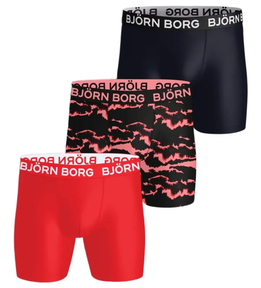 Мужские спортивные боксеры Björn Borg Sports Microfiber 3P - print/red/navy blue