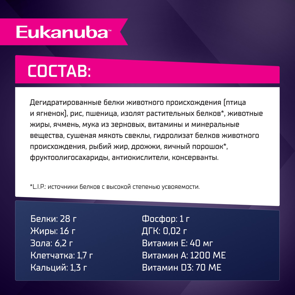 Сухой корм Eukanuba Puppy для щенков мелких и средних пород до 12 месяцев с ягненком 800 г