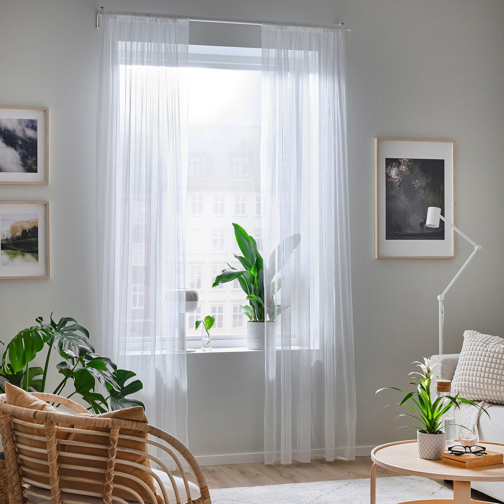 IKEA HILDRUN  (ИКЕА ХИЛДРУН)  -  Гардины, 2 шт. - белый в горошек 145х300 см