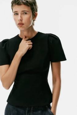 ZARA ТОП С ОБЪЕМНЫМИ РУКАВАМИ, ЧЕРНЫЙ