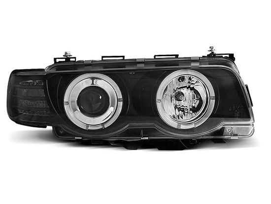 Передние фары angel eyes led black для BMW 7 E38