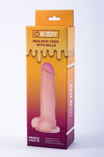 Реалистичный фаллоимитатор на присоске с мошонкой из кибер-кожи Onjoy Realistic Cock With Balls Prince (Цвет: телесный)