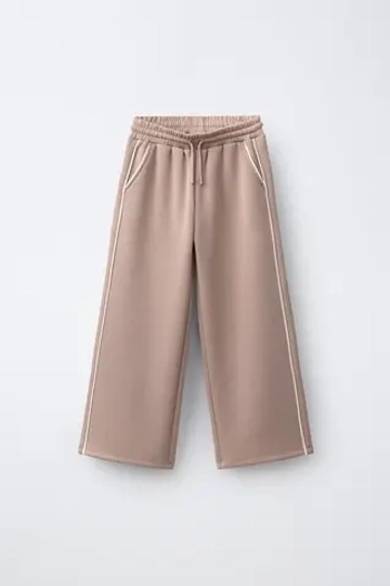 ZARA СПОРТИВНЫЕ БРЮКИ WIDE LEG С КОНТРАСТНЫМИ ДЕТАЛЯМИ, СЕРОВАТО-КОРИЧНЕВЫЙ