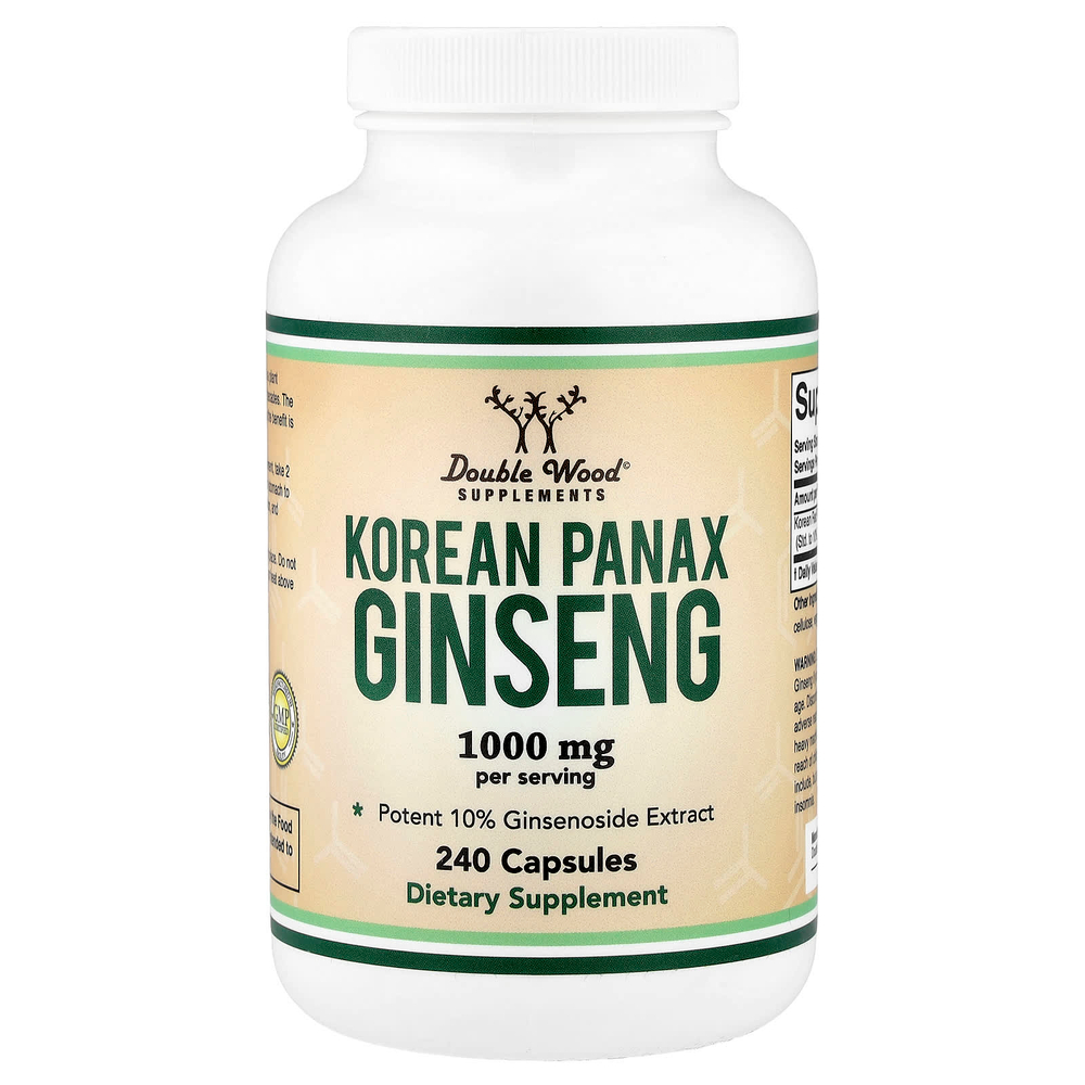 Double Wood Supplements, корейский женьшень, 240 капсул (500 мг в 1 капсуле)