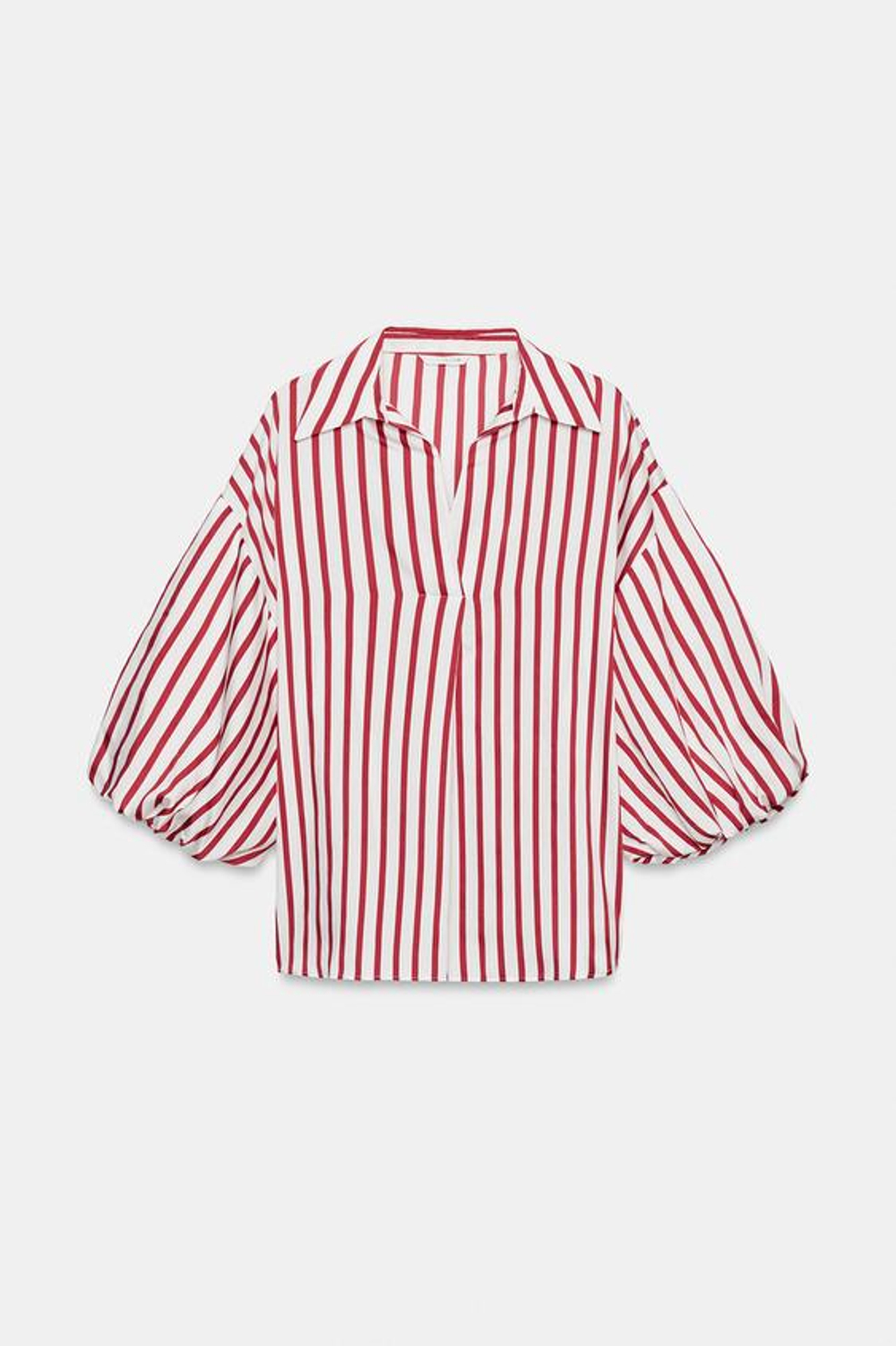 ZARA РУБАШКА В ПОЛОСКУ С ОБЪЕМНЫМИ РУКАВАМИ, КРАСНЫЙ/БЕЛЫЙ