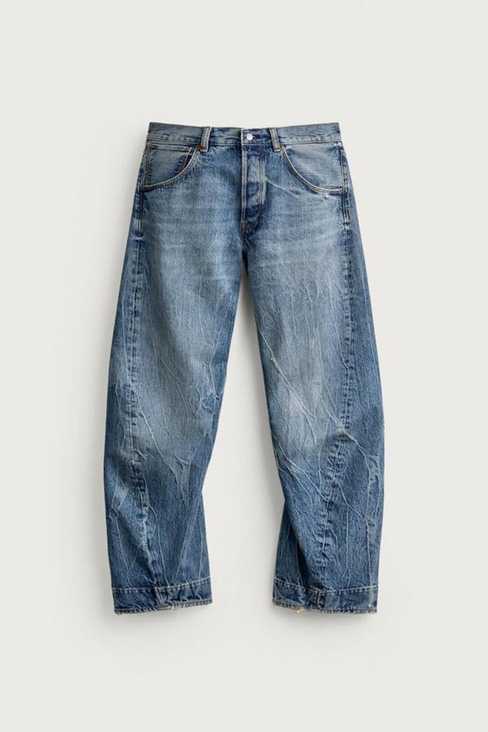 ZARA ДЖИНСЫ STRAIGHT FIT СО СМЕЩЕННЫМИ ШВАМИ, ВЫЦВЕТШИЙ СИНИЙ