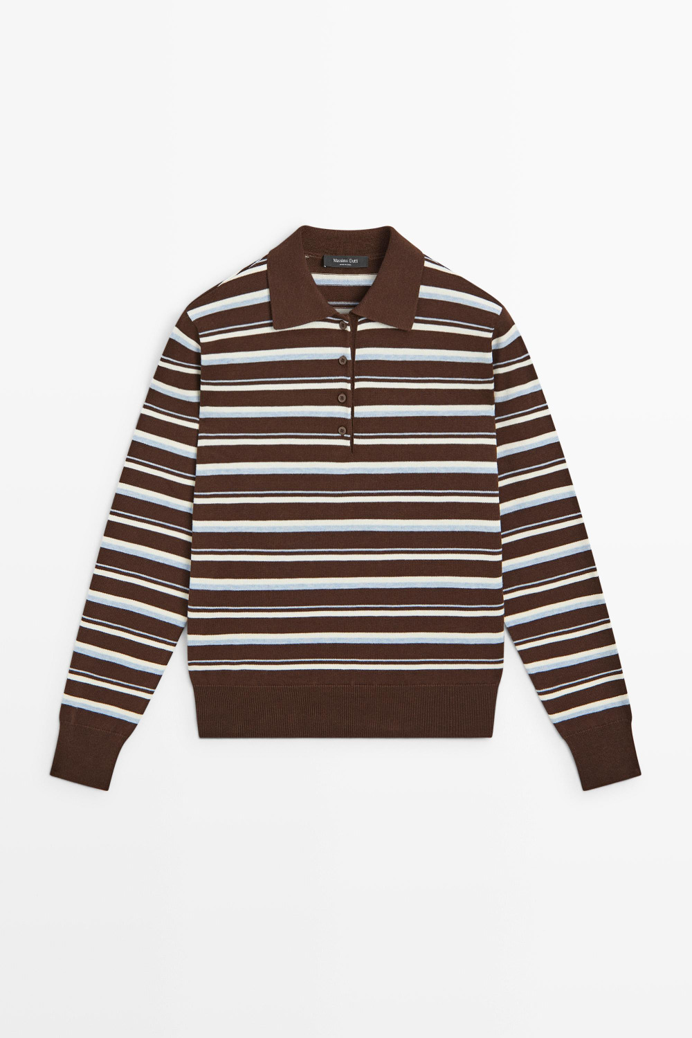 Massimo Dutti Поло из 100% хлопка в полоску, коричневый