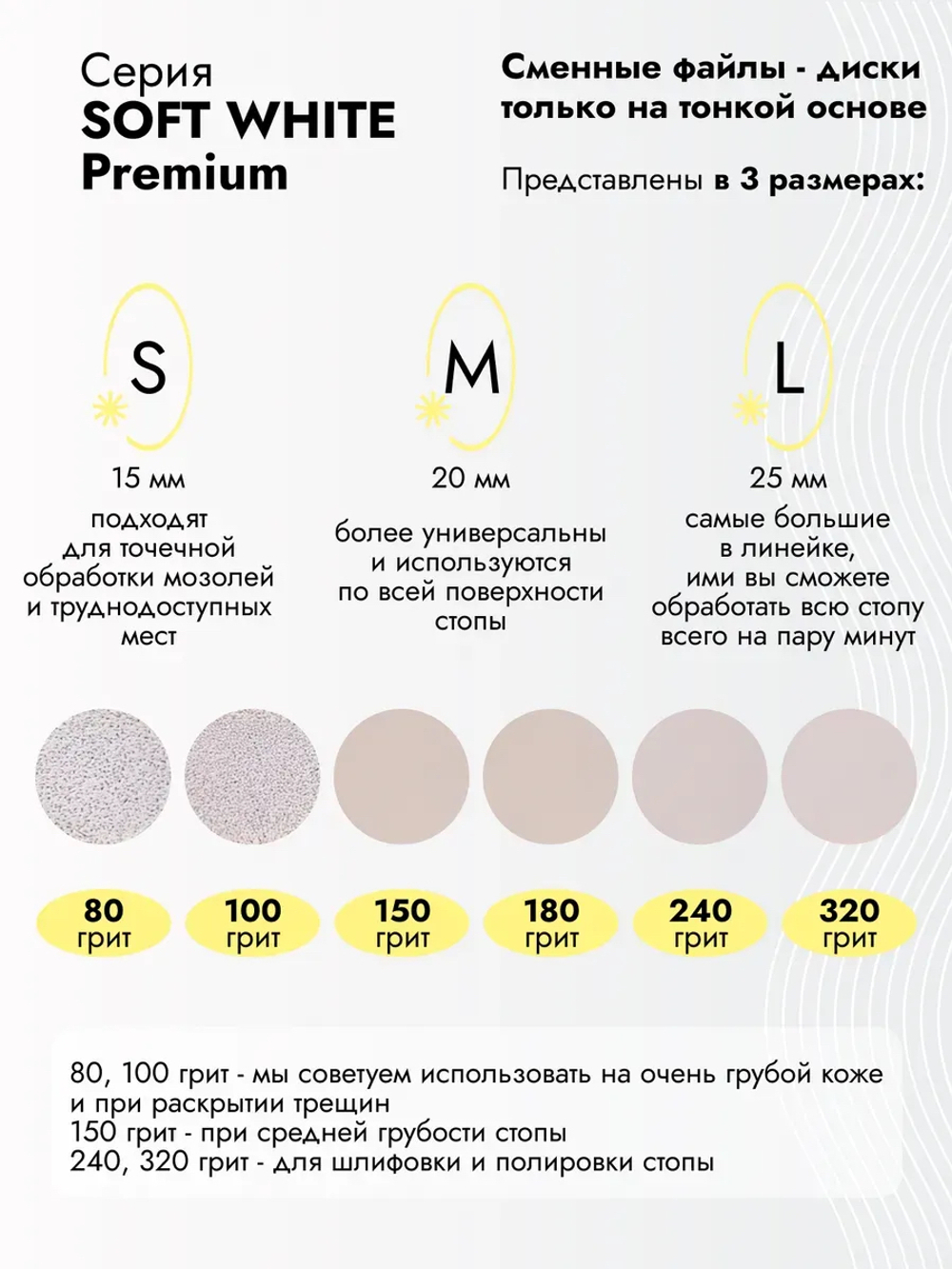 Стартовый набор сменных файлов для дискового педикюра, размер S, 70 штук