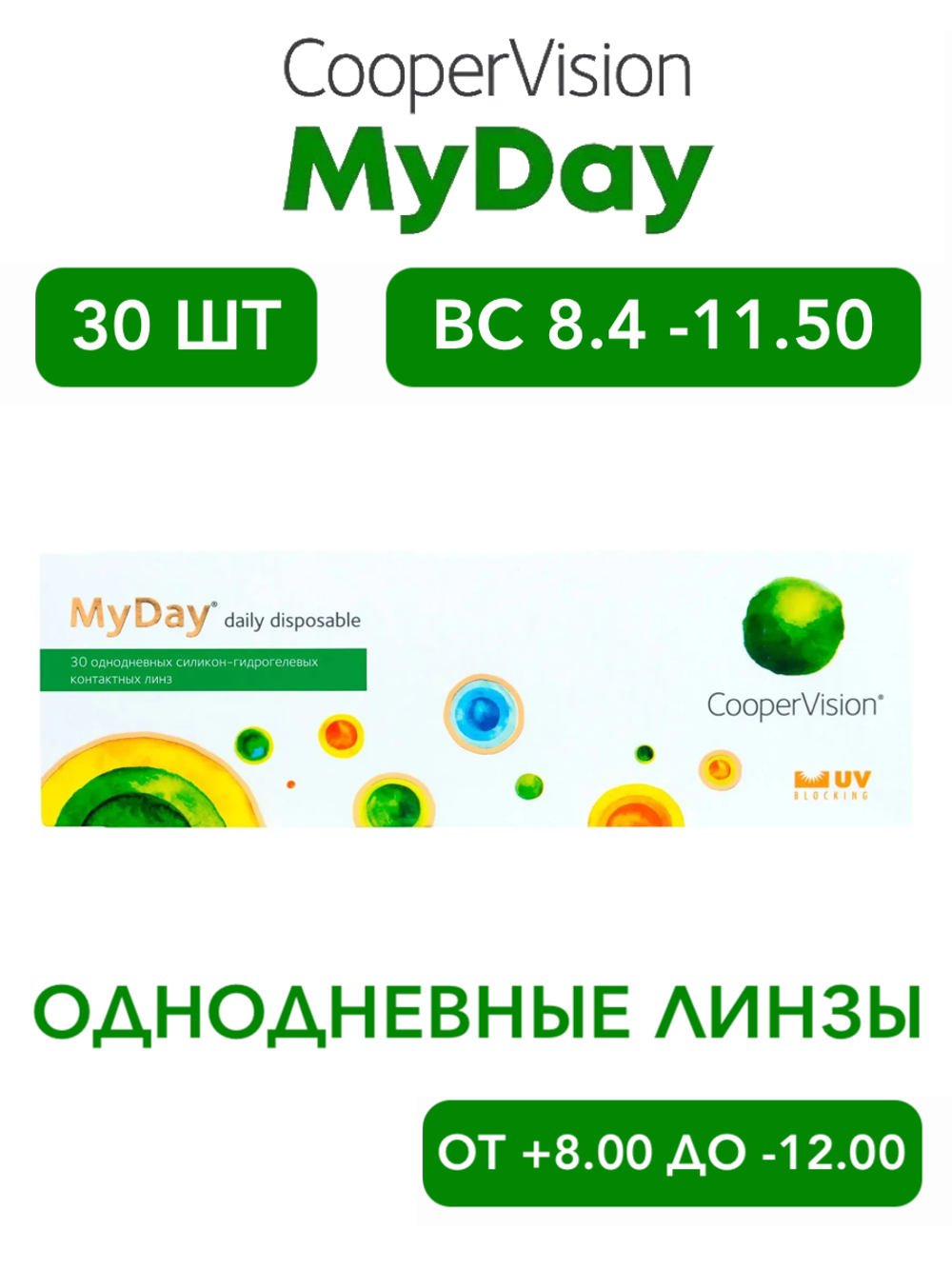 Однодневные контактные линзы MyDay daily disposable (уп. 30 линз)