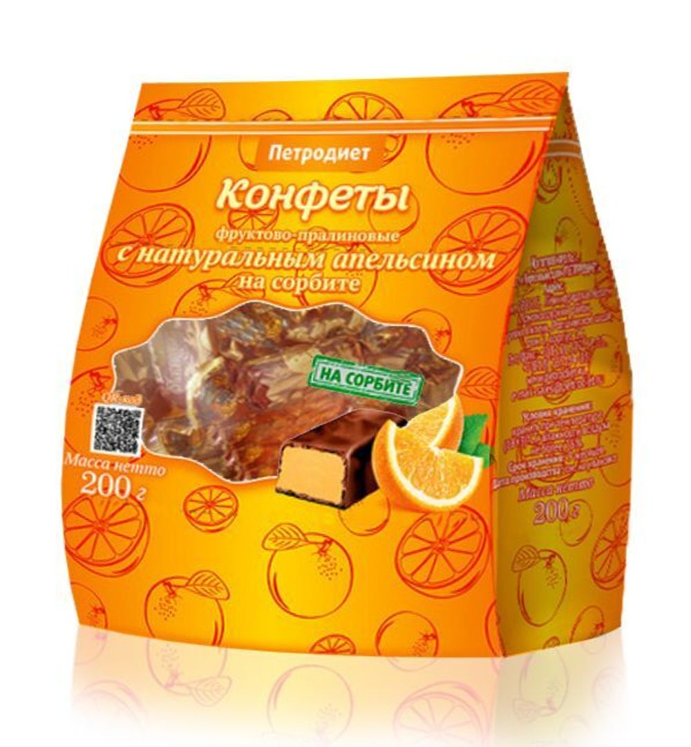 Конфеты фруктово-пралиновые Петродиет Апельсин на сорбите 200г