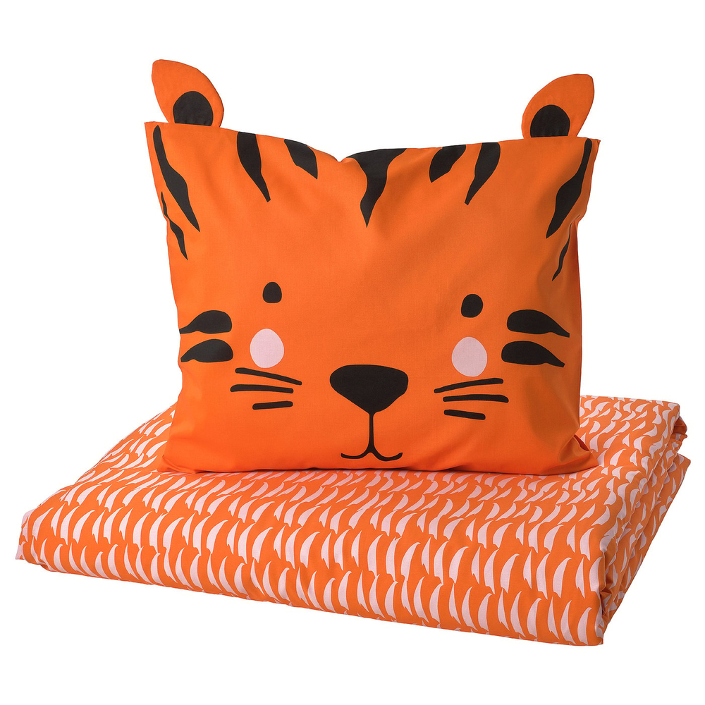 IKEA NATTHÄGER  (ИКЕА НАТТХЭГЕР)  -  Пододеяльник и наволочка - оранжевый/тигр 150х200/50х60 см