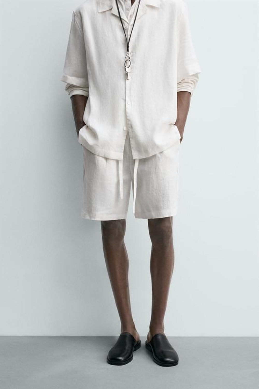 ZARA ШОРТЫ RELAXED FIT ИЗ 100% ЛЬНА, БЕЛЫЙ