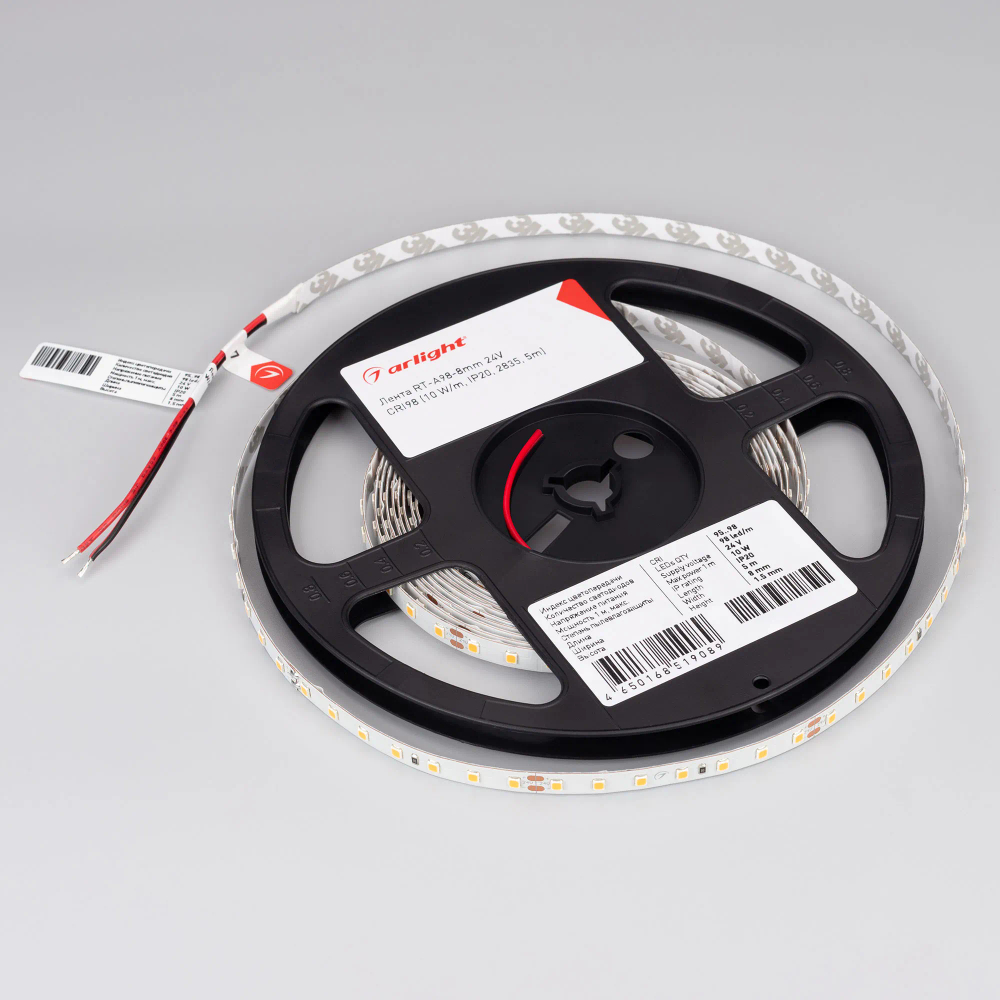 Светодиодная лента RT-A98-8mm 24V Day5000 CRI98 (10 W/m, IP20, 2835, 5m) (Arlight, Открытый) 021451(2)