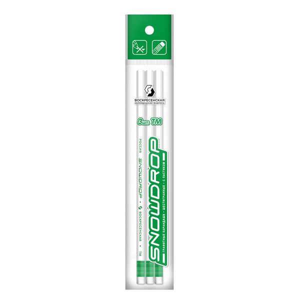 Карандаш чернографитный (набор) Snowdrop с ластиком ТМ (HB) 10х3 шт, 3P 1-964 ШЕСТИГРАННЫЙ, ВКФ 3P 1-964