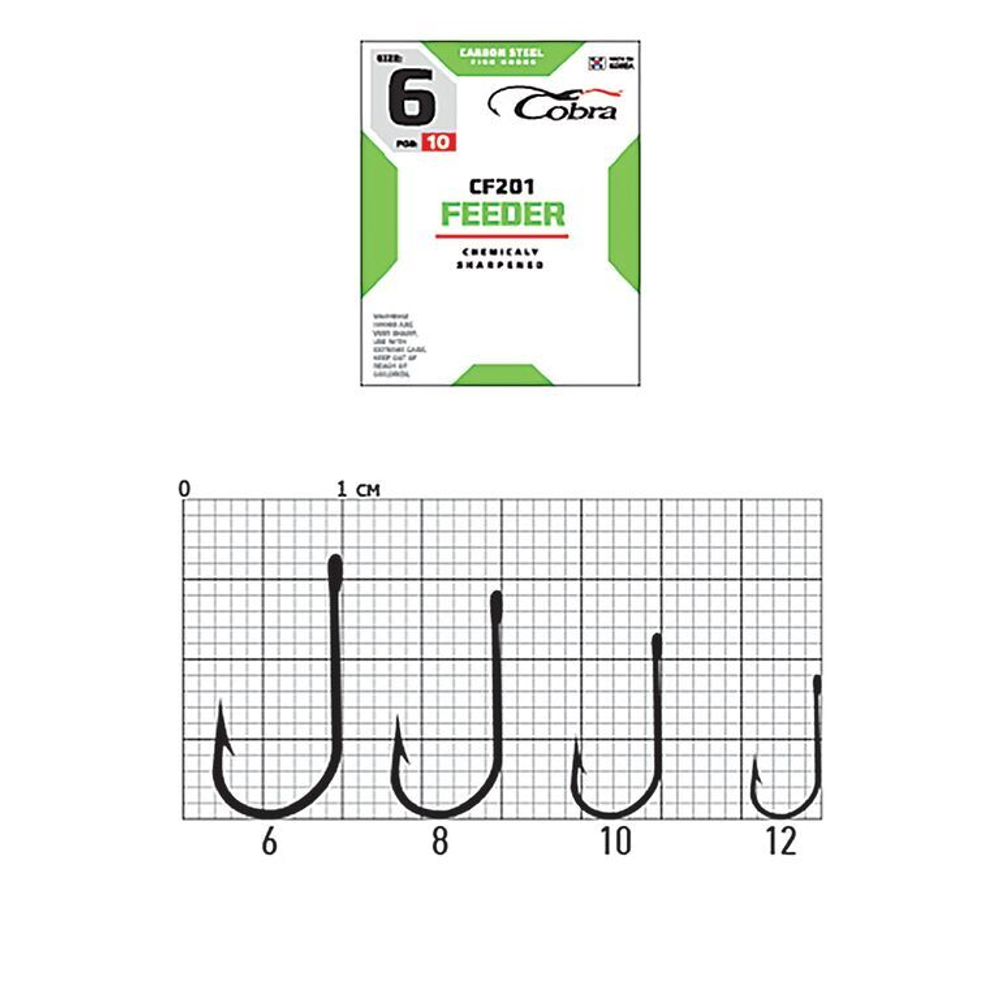 Крючки Cobra FEEDER CF201  №12, 10 шт.