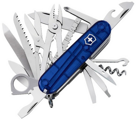 Нож Victorinox SwissChamp, 91 мм, 33 функции, полупрозрачный синий