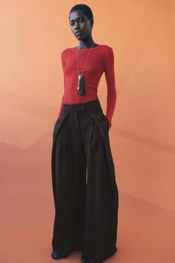 ZARA БРЮКИ WIDE LEG С ЗАЩИПАМИ — ZW COLLECTION, КОРИЧНЕВЫЙ