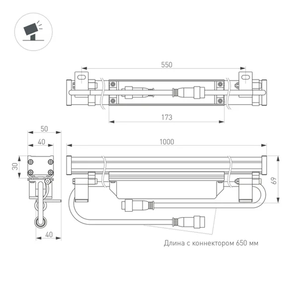 Светодиодный прожектор AR-LINE-1000M-24W-24V RGB (Grey, 30 deg, DMX512) (Arlight, Закрытый) 023624