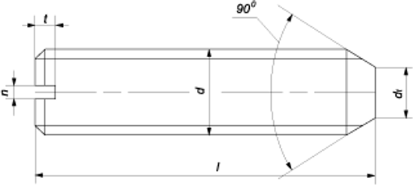 DIN 553 (EN ISO 7434) Винт установочный стопорный с прямым шлицем и коническим концом DIN 553 (EN ISO 7434) Винт установочный стопорный с прямым шлицем и коническим концом