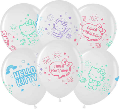 Шар "Hello Kitty, С Днем Рождения!", белый, кристалл, 30 см