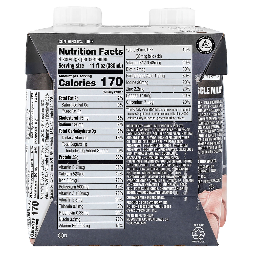 Muscle Milk, Pro Advanced Nutrition, Protein Shake, Slammin' Strawberry, 4 Cartons, 11 fl oz (330 ml) Each