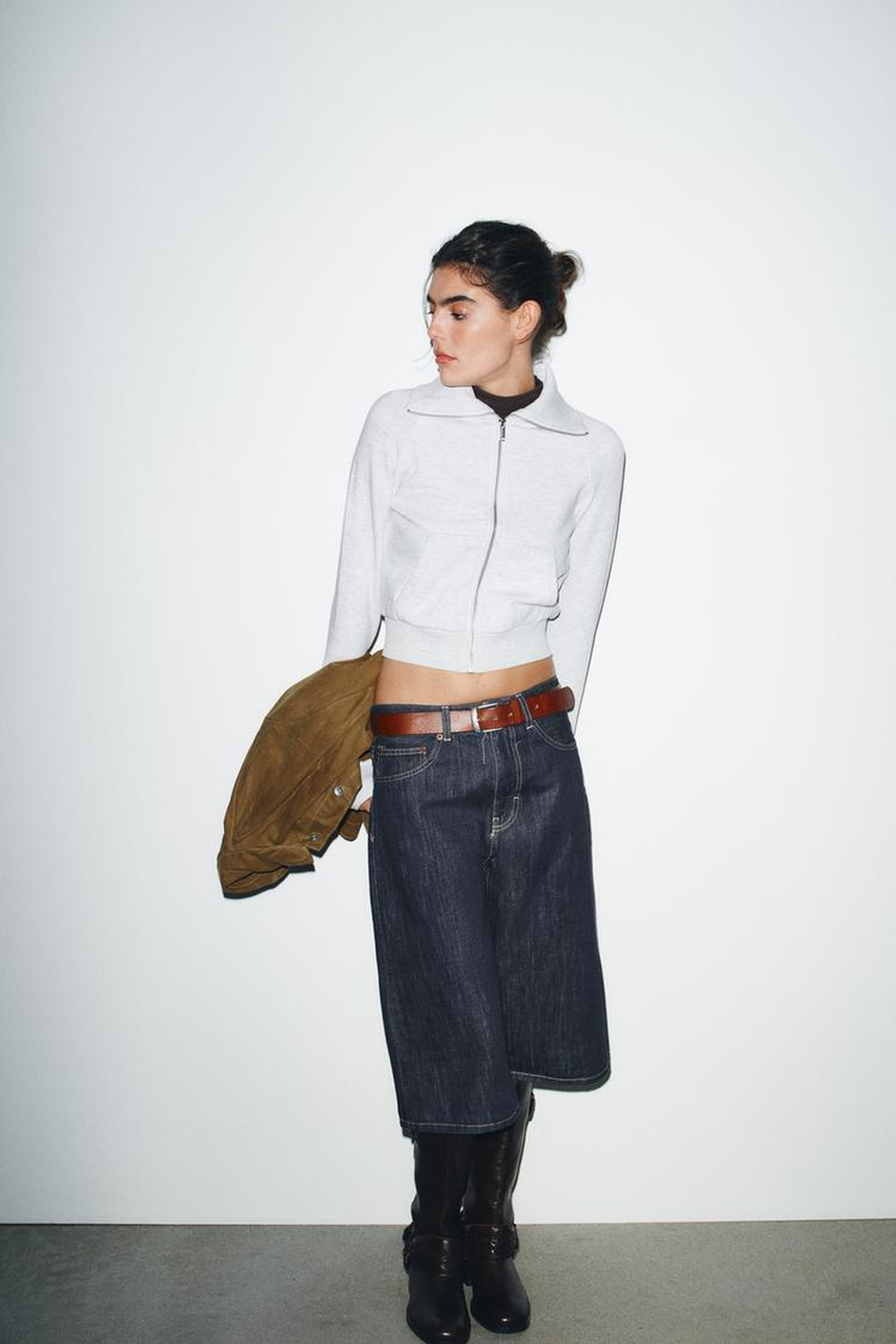 ZARA ТОЛСТОВКА ИЗ ФЛИСА НА МОЛНИИ, СЕРЫЙ МЕЛАНЖ