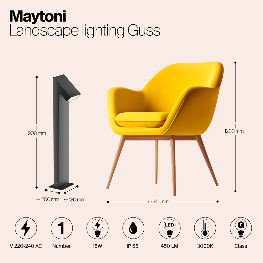 Ландшафтный светодиодный светильник Maytoni Guss O592FL-L15GF3K