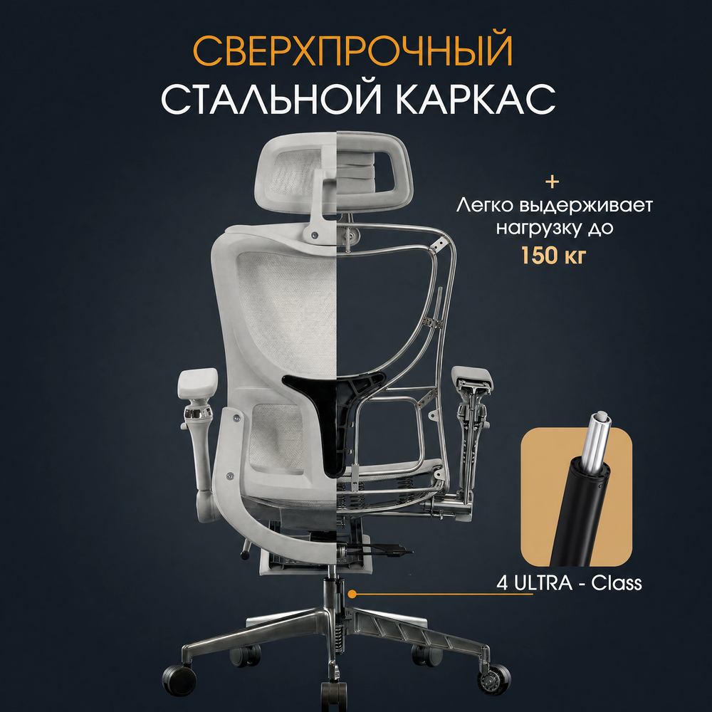 Кресло компьютерное, офисное кресло LS-918W  3D подголовник, 8D подлокотник.
