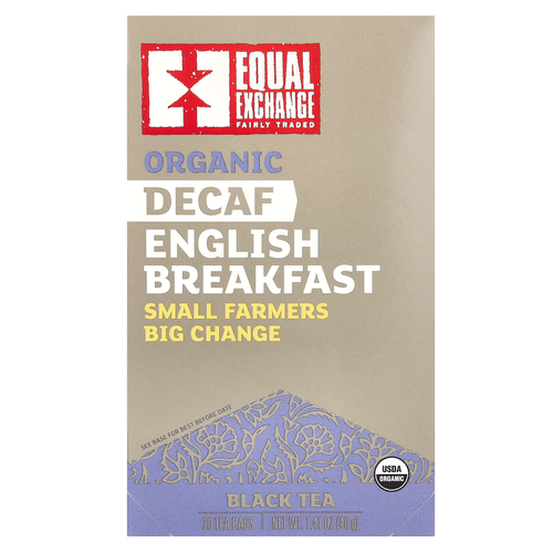 Equal Exchange, Organic Decaf English Breakfast, черный чай, 20 чайных пакетиков, 40 г (1,41 унции)