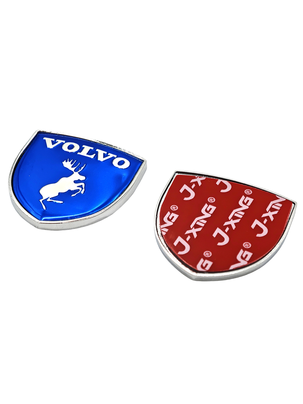 Наклейки Volvo Щит металлические синие объемные (шильдик Вольво щит, 3,8х3,8 см). 2 шт в комплекте. Синие с лого