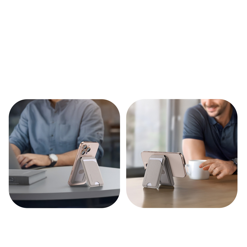 Магнитная подставка картхолдер серого цвета от Dux Ducis, серия Neva Series Magnetic Wallet Stand